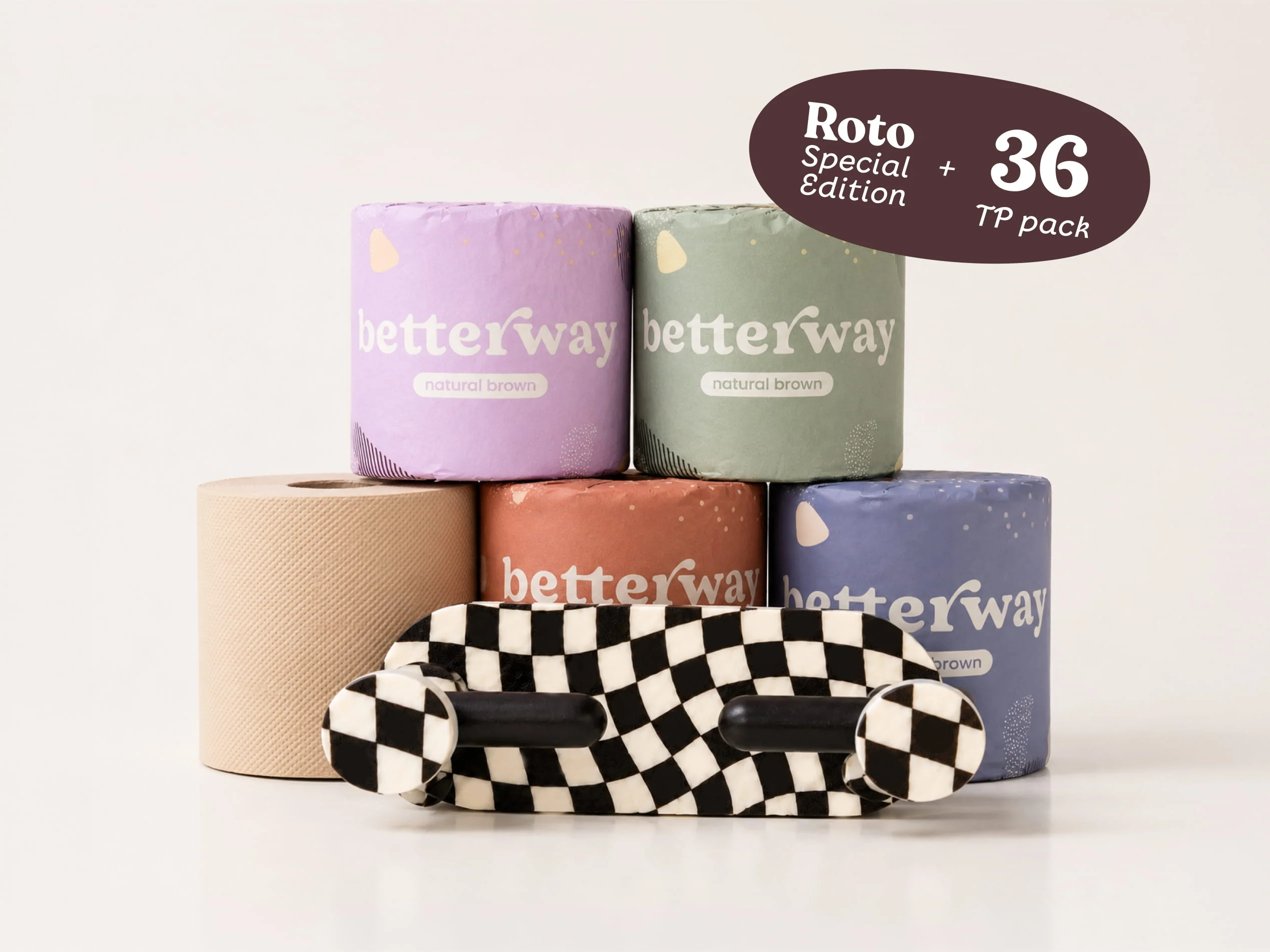 1st prize: Checkerboard Roto with a 36-pack of Betterway TP in natural brown.